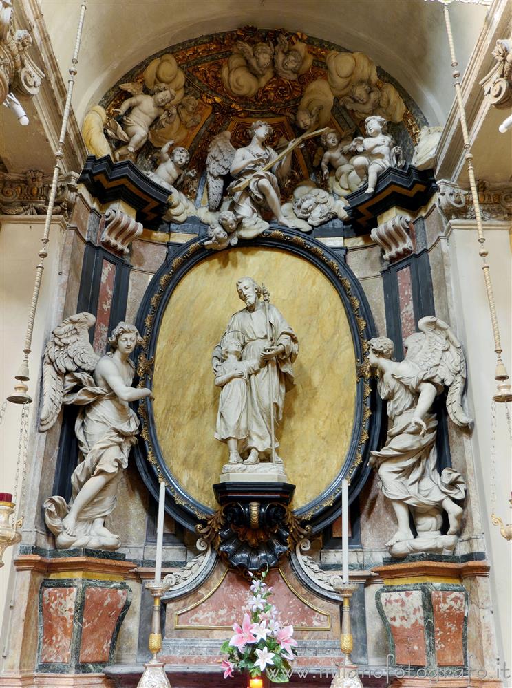 Milan (Italy) - Retable of the altar of St. Joseph in the  Church of Santa Maria alla Porta